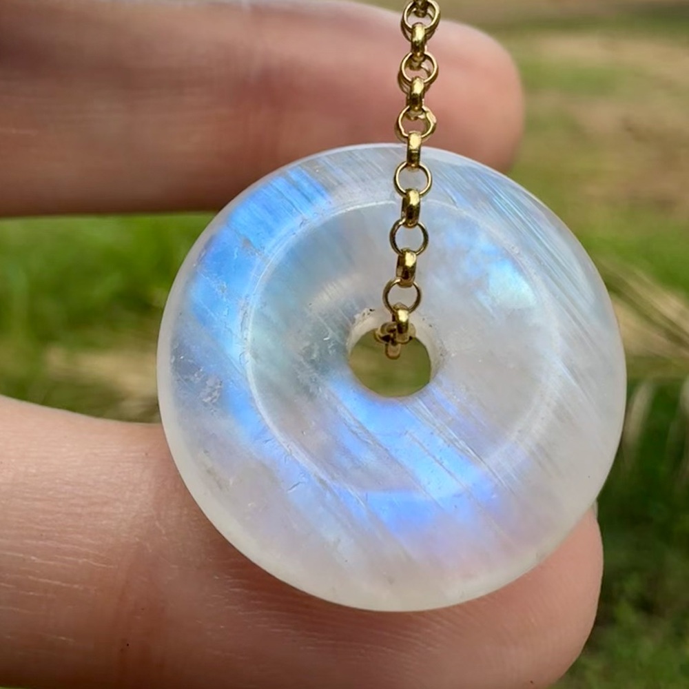 Handmade solid 14k yellow gold genuine moonstone pendant